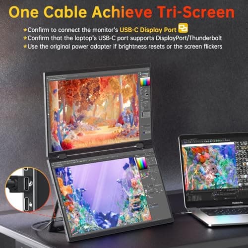 VisionOwl Stacked Portable Monitor 15.6inch Dual Screen Foldable Travel Display 1080P 120% sRGB ΔE<2 USB-C HDMI Triple Monitor with Kickstand VESA Mountable for Laptop PC Mac Windows 2