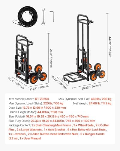 VEVOR Stair Climbing Dolly 460 lbs, Heavy-Duty Folding Trolley Cart for Stairs with Telescoping Handle, 6 Wheels & 2 Ropes, Stair Climber Dolly for Home, Groceries, Warehouse 7