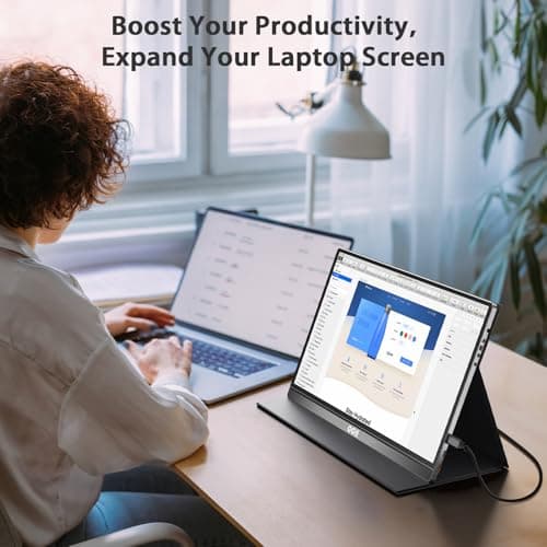 QQH Portable Monitor, 15.6 Inch FHD 1080P USB C HDMI Alloy Travel Screen for Laptop with w/Smart Cover & Built-in Speaker, Plug&Play Ultra Slim Portable Second Monitor for Laptop PC Phone Mac 9