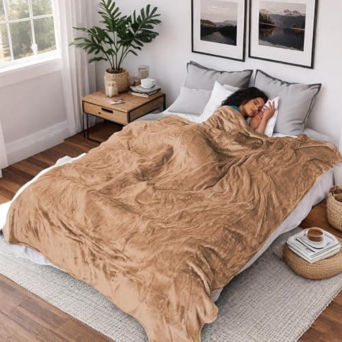 Minervada Heated Blanket Electric Blanket Twin Size 62''x84'', 4 Heating Levels 10 Hrs Auto Shut Off Soft Warmer Flannel Blanket ETL Certification - Light Brown