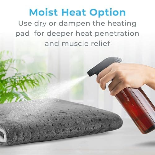 Pure Enrichment PureRelief Ultra-Wide Microplush Heating Pad - 20” x 24” XXL Size & 6 Heat Settings for Temporary Neck, Shoulder & Back Pain Relief - Moist Heat Option & Machine Washable (Gray) 5