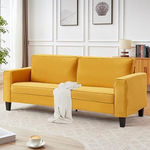 saows Modern Living Room Couch, 79" Linen 3 Seater Sofa with Washable Removable Covers and Depth Adjustable Seat, Comfy Couches for Small Spaces, Bedroom, Apartment, Office, Lemon Yellow