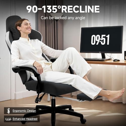 GTPLAYER Office Chair, Gaming Computer Desk Fabric Chair with Footrest, High Back Ergonomic Office Chair with Pocket Spring Lumbar Support and Linkage Armrests Adjustable Height Swivel for Home Task 8