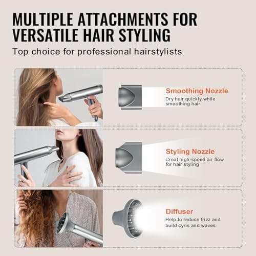 VEVOR Professional Hair Dryer, 3.0 Million Negative Ions Blow Dryer, 98,000RPM High-Speed Brushless Motor, 3 Temp & 3 Speeds, Lightweight Salon Hair Blow Dryers with Nozzles & Diffuser for Home Travel 6