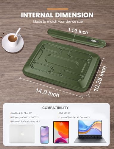 DOMISO 13.3 inch Laptop Sleeve with Handle Shockproof Computer Bag Waterproof EVA Protective Carrying Case for 13-13.3 inch Notebooks/13 MacBook Air/MacBook Pro Retina/Dell XPS 13/HP,Green 8