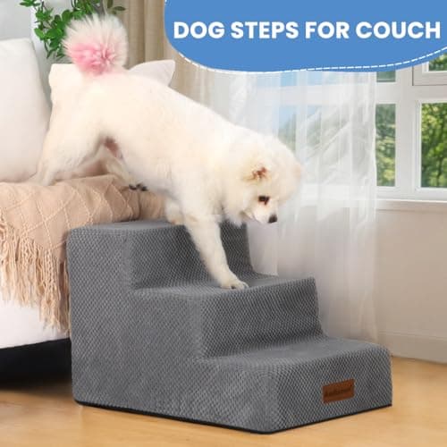 Aodisman Dog Stairs for Small Dogs, 3-Step Non-Slip Pet Stairs for Couch Sofa and Chair, Dog Bed Stairs for Puppy, Older Cat,Grey,13.6" H 2