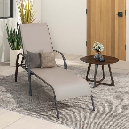 Giantex 2 Pack Patio Lounge Chair, Outdoor Chaise Lounge with 5 Adjustable Backrest, Sturdy Steel Frame, Sunbathing Recliner, Beach Chair, Tanning Chair for Outside, Yard, Balcony, Pool Chairs, Brown 8