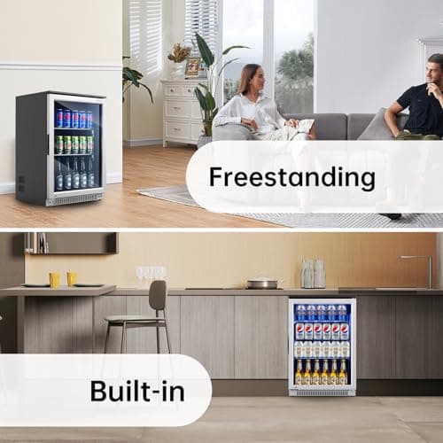 Weili 20 Inch Built in Beverage Refrigerator with Lock, Under Counter or Freestanding 120 Can Soda Beer Drink Cooler Fridge with Stainless Steel and Glass Door 7