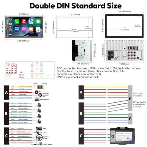 [QLED Screen Upgrade] 7" Double Din Car Stereo with Wireless Apple CarPlay and Android Auto, 240W Powerful Sound, 4.2-Channel Audio Output, Bluetooth, MirrorLink, Backup Camera, AM/FM Car Radio 6