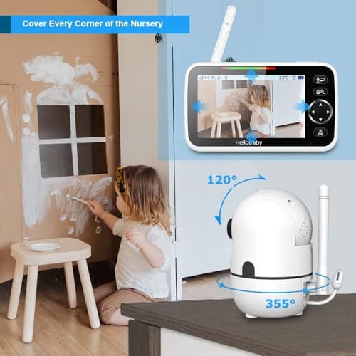 HelloBaby No WiFi Baby Monitor 5" Screen 30-Hour Battery Pan-Tilt-Zoom Video Upgrade with Camera and Audio, Night Vision, VOX, 2-Way Talk, 8 Lullabies and 1000ft Range, HB6550 7