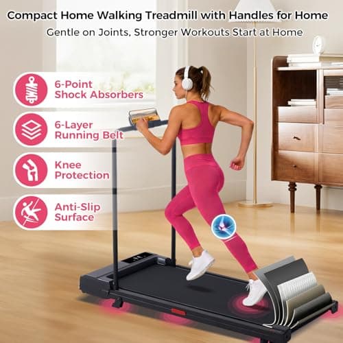 Foldable Treadmills for Home with Handles, Portable Folding Walking Pad Treadmills for Home Small, 3.0HP Walking Pads with Handle Bar, Small Electric Treadmill with LED Display, 320LBS 5