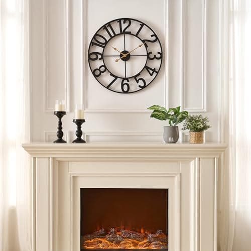 Alarmore Wall Clock, 14 in Small Wall Clocks Battery Operated, Vintage Retro Mid Century Decorative Metal Clock Silent Non Ticking for Living Room Decor-Black