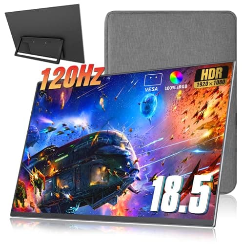 Motyeowe 18.5 inch Portable Monitor + Sleeve 120Hz 1080P,100% sRGB FHD HDR USB HDMI with VESA Ultra Slim Portable Laptop Office Monitor,for Computer Switch Phone Game Devices