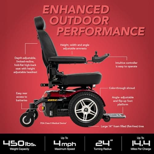 Pride Mobility Jazzy Elite HD Group 2 Heavy Duty Power Chair, Front Wheel Drive, Motorized Electric Wheelchair for Adults, 450 lbs. WC, Up to 4 MPH, 12.5 Miles Range Per Charge 5