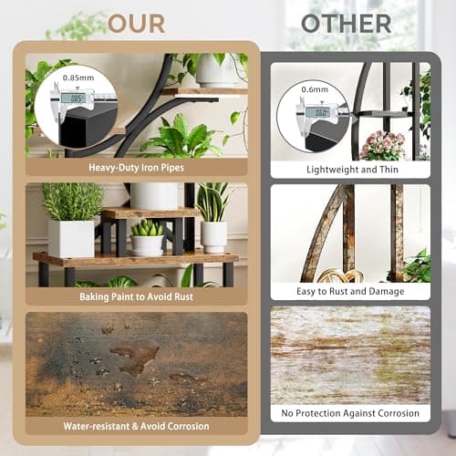 Plant Stand Indoor with Grow Lights - 62" Tall Plant Shelf, Lighted Corner Plant Stands for Indoor Growing, 8 Tiered Large Flower Holder, S-Shaped Decorative Rack for Living Room, Patent Design, Brown 9