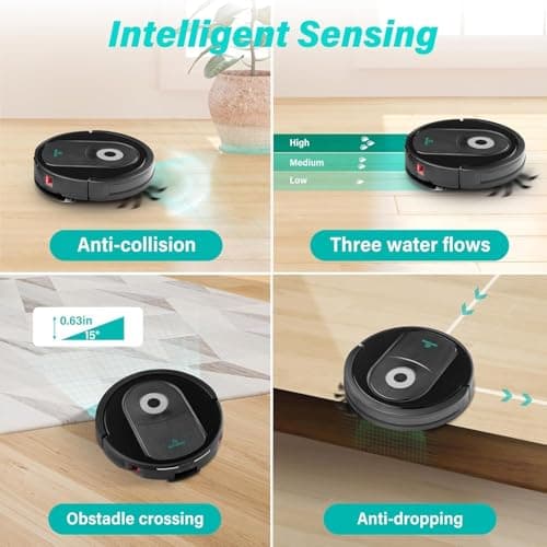 Xcity Robot Vacuum and Mop Combo, 4000Pa Suction Robotic Vacuum Cleaner with Water Tank & Dustbin, App Control, Ideal for for Hard Floor, Carpet, Pet Hair, Black 6