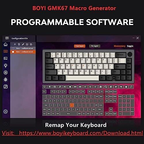 BOYI GMK67 Barebones Keyboard Kit,65% RGB Hot-Swap Gasket Mounted Tri-Mode BT/2.4GHz/USB-C 4000mAh Wireless Custom Programmable Mechanical Gaming Keyboard DIY Kit with Knob(Black) 7