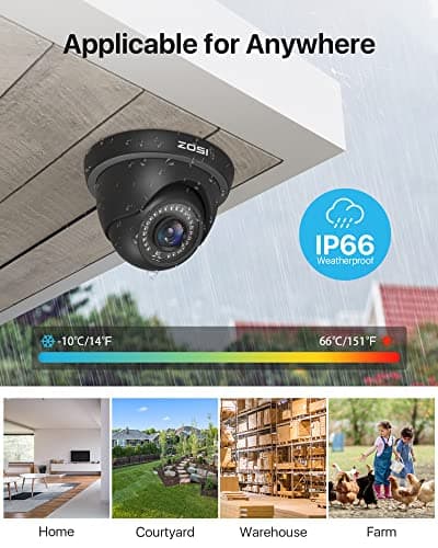 ZOSI 2.0MP FHD 1080p Dome Camera Housing Outdoor Indoor (Hybrid 4-in-1 CVI/TVI/AHD/960H Analog CVBS),24PCS LEDs,80ft IR Night Vision,CCTV Security Camera with 105° Wide Angle 5