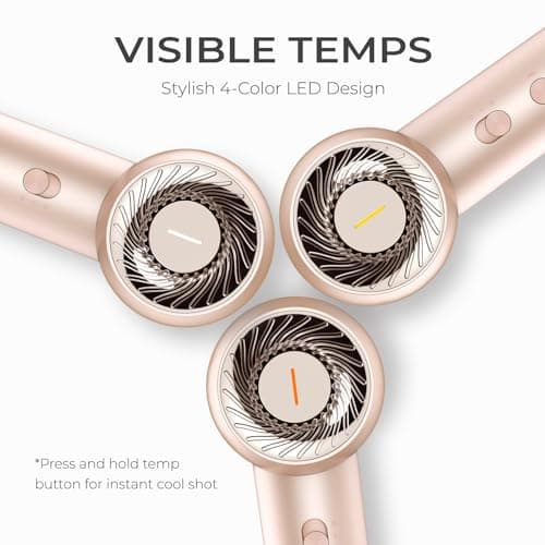 TYMO Ionic Hair Dryer for Women, High Speed Travel Blow Dryer for 5X Faster Drying & 0 Damage, Professional Portable Quiet Hairdryer with 400M Negative Ions, 4 Temps& 2 Speeds, 110,000 RPM, Gold Blush 7