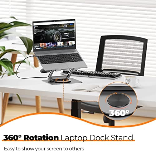 Tobenone Laptop Docking Station Stand for MacBook Pro/Air/Dell/HP/Surface/Lenovo, Mac Docking Station with 4K HDMI, USB 3.0, RJ45, PD 3.0, USB C Laptop Stand Hub for Desk with 360 Rotating Base Grey 5