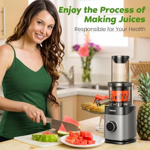 Cold Press Juicer, Slow Masticating Machines with Extra Large Feed Chute Fit Whole Fruits & Vegetables Easy Clean Self Feeding Effortless for Batch Juicing, High Juice Yield, BPA Free, Black 8