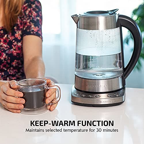 OVENTE 1.7L Electric Tea Kettle with Removable Infuser, Variable Temperature Control, Keep Warm Function, 1500W Fast Heating Water Boiler, BPA Free Borosilicate Glass & Easy to Fill Lid, Silver KG733S 5