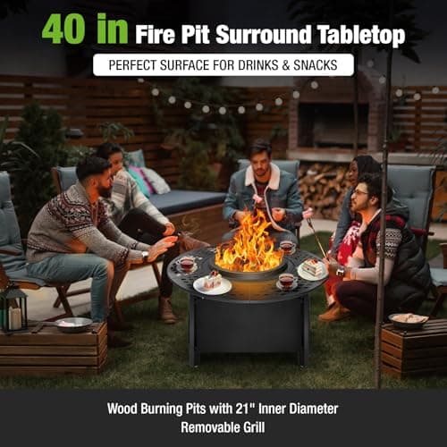 hykolity 40 inch Smokeless Fire Pit Surround Table, 3 in 1 Outdoor Fire Pit with Side Table& Grill.Fueled by Pellets or Wood.Outdoor Smokeless FirePit with Stove,for Patio, Backyard, Camping 7