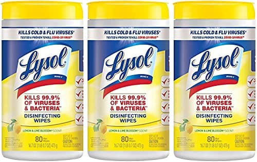 Lysol Disinfectant Wipes, Multi-Surface Antibacterial Cleaning Wipes, for Disinfecting and Cleaning, Lemon and Lime Blossom, 80 Count (Pack of 3)