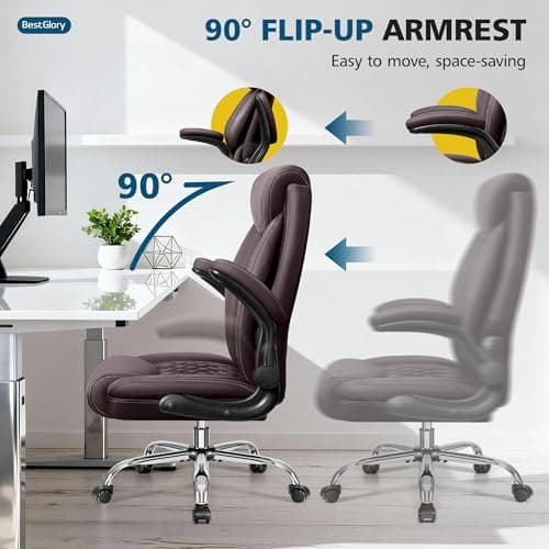 Office Chair, Executive Leather Office Chairs with Rocking Function, Big and Tall Ergonomic Computer Chair with Lumbar Support Flip-Up Armrests, Comfortable Gaming Chairs for Home Ofiice 7