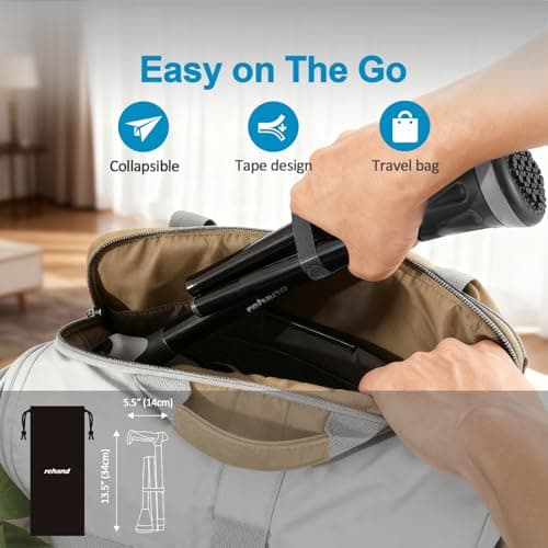 REHAND Walking Cane - Foldable, Adjustable, Collapsible Walking Canes for Men & Women, Heavy Duty All Terrain Tip, with Travel Bag | Walking Sticks for Seniors & Adults (Natural Black) 6