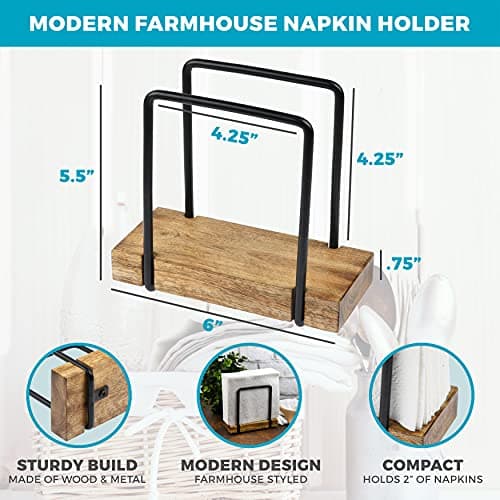 Tribello Modern Farmhouse Napkin Holder, Standing Vintage Napkin Holder for Tables, Steel And Wooden Base Kitchen & Dining Room Decor 5