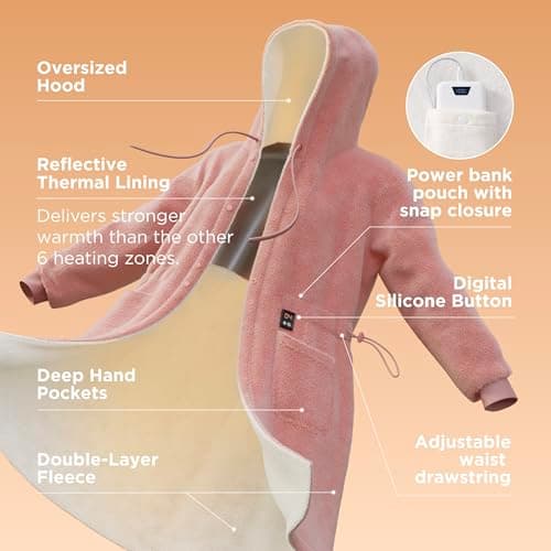 Bedsure Portable Heated Wearable Blanket Hoodie - Faux Cashmere Electric Blanket with 20000mAh Battery Pack, Cordless USB Heated Throw, Winter Gifts for Women, 4 Heat Levels & 4 Timers, 22"x43", Grey 5