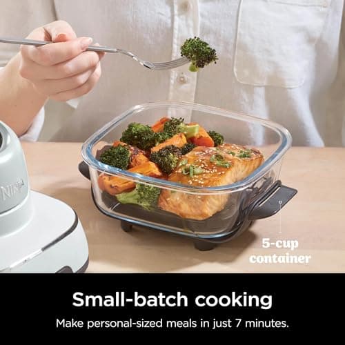 Ninja FN100WH Crispi Air Fryer, Microwave, Freezer & Dishwasher Safe, Non Toxic Glass Portable Cooking System, 4 QT & 5 Cup Glass Containers with Storage Lids, Easy Meals, White (Renewed) 6