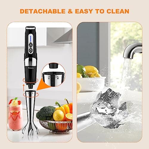 Cordless Immersion Blender: 5-in-1 USB Rechargeable Hand Blender, 21 Variable Speeds & 3-Angle Adjustable with 700ml Chopper, 700ml Beaker, Egg Whisk and Beater for Smoothies, Soup, Baby Food (Black) 6