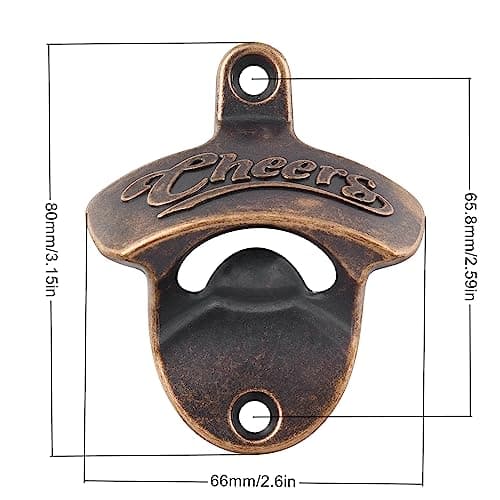 HAIICEN Rustic Magnetic Beer Opener Wall Mounted Bottle Cap Opener Cheers, Antique Copper Screw in Bottle Opener with Magnets (2 Packs) 5
