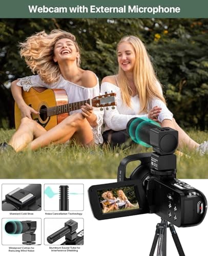 4K Video Camera Camcorder 64MP Vlogging Camera for YouTube 3.0" Touch Screen 18X Digital Zoom IR Night Vision with External Stereo Microphone,Remote,Lens Hood,Handheld Stabilizer,32G Card &2 Batteries 5