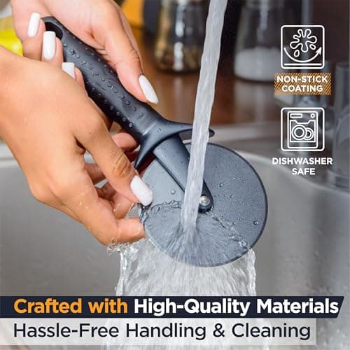 Deiss Lux Heavy Duty Pizza Cutter With Wheel Slicer- Stainless Steel Sharp Smooth Pizza Cutter Wheel With Easy Grip Non-Slip Handle, Dishwasher Safe (BLACK) 5