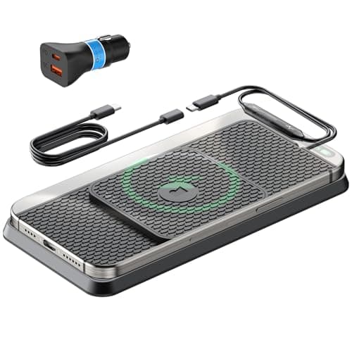 Wireless Car Charging Pad, Reestecqi 15W Fast Wireless Car Charger Pad Non Slip Charging Mat with 30cm Cable and 70cm Extension Compatible with iPhone 16 Pro/15/14/13 AirPods Samsung Google