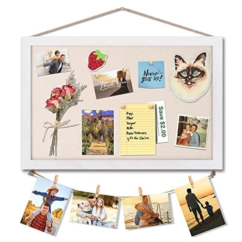 Miratino Cork Board Bulletin Board, 16 "x11 White Linen Cork Boards for Walls with White Frame, Pin Board Vision Board for Home Kitchen School Office Decor