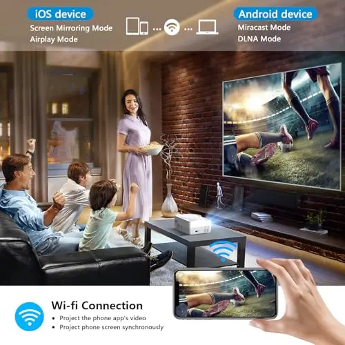Full HD WiFi Bluetooth Projector Built in DVD Player, 12000LM 1080P Supported, Portable Mini DVD Projector for Outdoor Movies, 250" Home Theater, Compatible with iOS/Android/TV Stick/PS4/HDMI/USB/TF 5