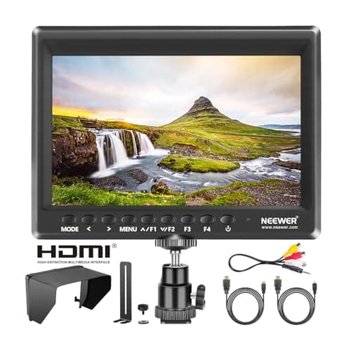 Neewer F100 7inch Camera Field Monitor HD Video Assist IPS 1280x800 HDMI Input 1080p with Sunshade and Ball Head for DSLR Cameras, Handheld Stabilizer, Film Video Making Rig (Battery Not Included)
