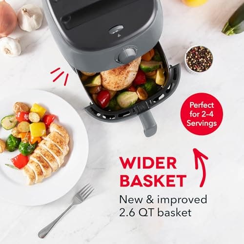 Dash Tasti-Crisp™ Air Fryer - AirCrisp® Technology - Compact Design with Adjustable Temperature Control - Nonstick Fry Basket & Auto Shut-Off Feature - 2.6 Quarts - Cool Grey 7
