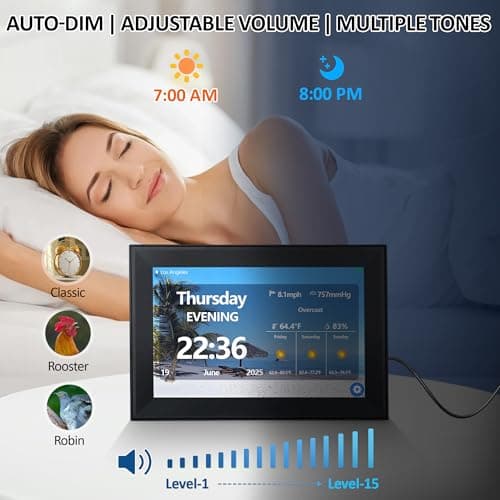 TIXINPO WiFi Smart Digital Clock with Weather and Temperature,with Date and Day of Week for Elderly,64 Alarms, Digital Calendar & Schedule Reminders (10.1" Black) 6