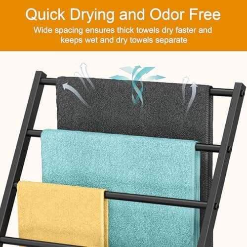 Honiter Free Standing Towel Rack, Towel Racks for Bathroom, 4 Tier Metal Towel Bar Stand, Blanket Ladder Holder, Drying & Display Rack for Oversized Bath Towels 7