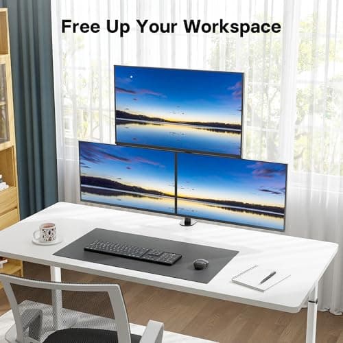 BONTEC Triple Monitor Desk Mount, Supports 13-32 Inch Screens, Full Motion Adjustability, VESA 75x75/100x100mm, Up to 22lbs per Arm, C Clamp and Grommet Mounting Options, Cable Management 6