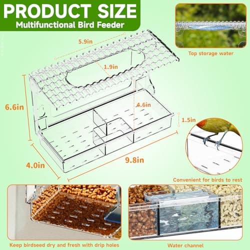 Acrylcc Window Bird Feeders with Strong Suction Cups for Window Viewing and Balcony,See Through Wild Birdfeeder with Bath and Water Combo,Clear Windows Bird Feeder for Cats,Kids,Birds Lover Gifts 3