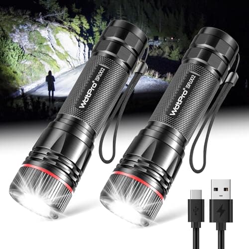 WdtPro Rechargeable Flashlights High Lumens, 2 Pack 10H Long Lasting Super Bright EDC Flashlight, LED Mini Tactical Flash Lights for Camping Emergency, Drop & Water Resistant (Battery Included)