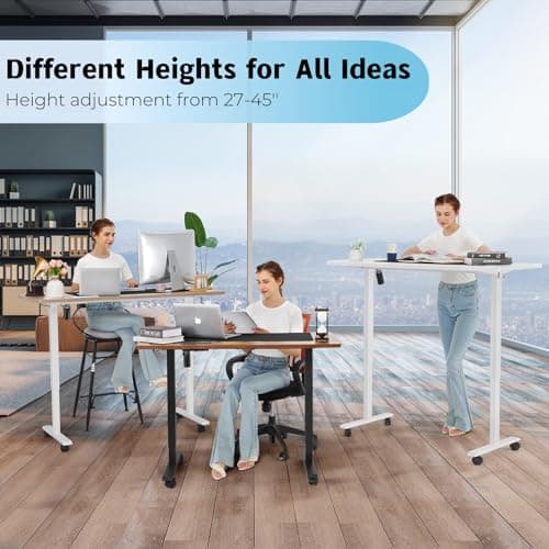 KORGOL Electric Standing Ergonomic Desk 48 x 24 Inches Adjustable Height Curved Sit Stand Up Desk for Home Office Computer Gaming with Memory Preset, Headphone Hook, Wheels (Black Frame & Brown Top)1 5