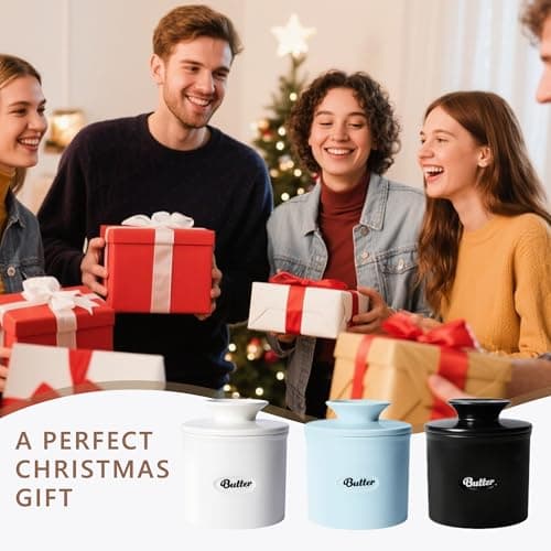 Rucoreon French Ceramic Butter Crock with Lid, 8.45oz Inverted Water Seal Butter Keeper for Soft, Spreadable Butter at Room Temperature, Lead-Free Dishwasher Safe 9