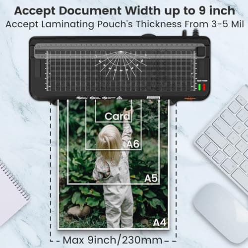 VidaTeco 4 in 1 Laminator Machine 9-inch Laminating Machine,2-Min Preheat,Thermal Cold Laminator with Laminating Sheets 20 pcs,Built-in Paper Cutter,Corner Rounder,Lamination for Home School 7